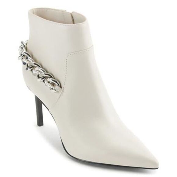 Karl Lagerfeld Paris Chain Ankle Boots NWT size 8 Cream Leather Stiletto Heels - Picture 1 of 6